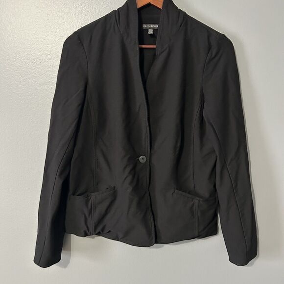 Eileen Fisher Blazer Size M Black Career Minimalist Office Capsule Stretch - Picture 1 of 14